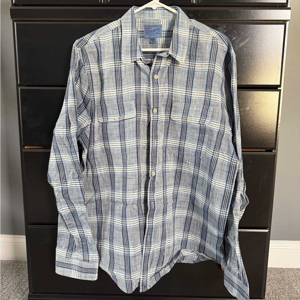 Lucky Brand Men's Long Sleeve Blue Plaid Shirt size XL